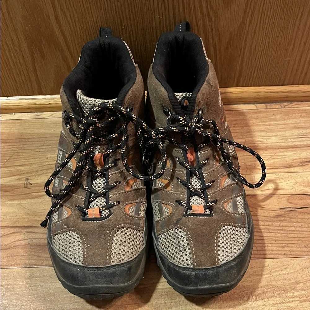 Merrell MOAB Mid hiker 6 youth suede leather walnut brown mesh lace hiking boots